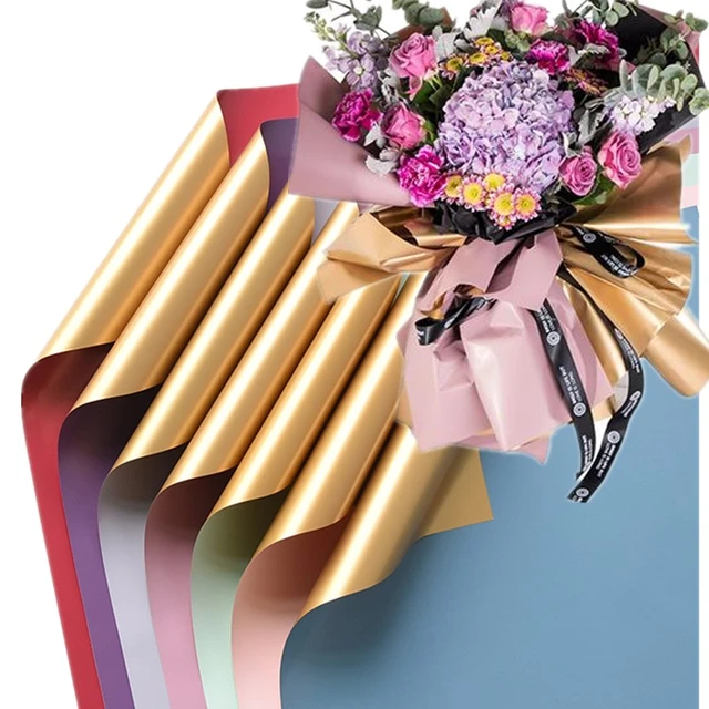 10pcs/lot Golden Flower Wrapping Paper Bouquet Floral Gift Packaging  Material Package Waterproof Flower Paper