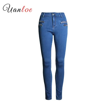 

2019 Female Leisure High Waist Zipper Decoration Jeans Skinny Stretchy Women Denim Pant Pencil Pant Cowboy Jeans Trousers