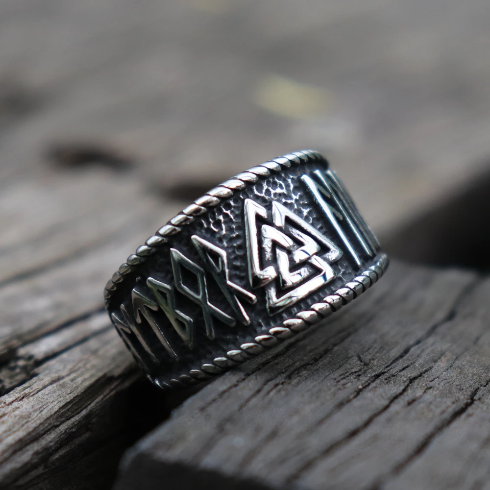 

Vintage Silver Viking ODIN Runes Ring Mens 316L Stainless Steel Ring Norse Amulet Jewelry
