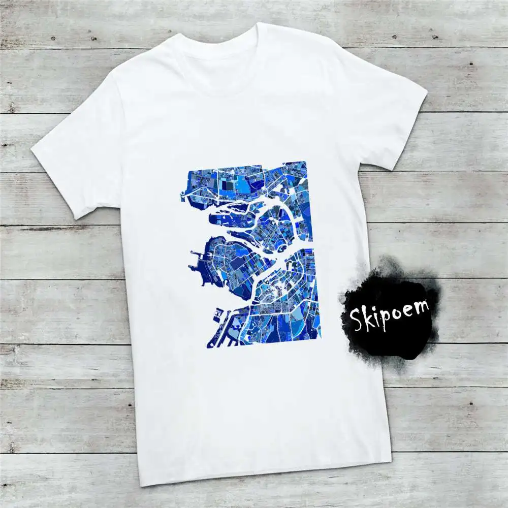 

Fashion Short Sleeve T Shirt Abstract City Map Art Printed 100% Cotton Top Tees Women Casual O Neck T-Shirt Unisex Couple TShirt