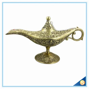 

13.7'' Home Decorative Vintage Metal Magic Lamp Gold Aladdin Genie Lamps Incense Burners