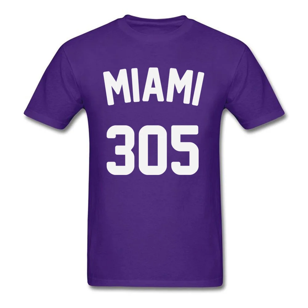 Miami 305 Men 2018 Fashion Tops Shirts Crewneck Summer Fall 100% Cotton T-shirts Simple Style Short Sleeve Clothing Shirt Miami 305 purple
