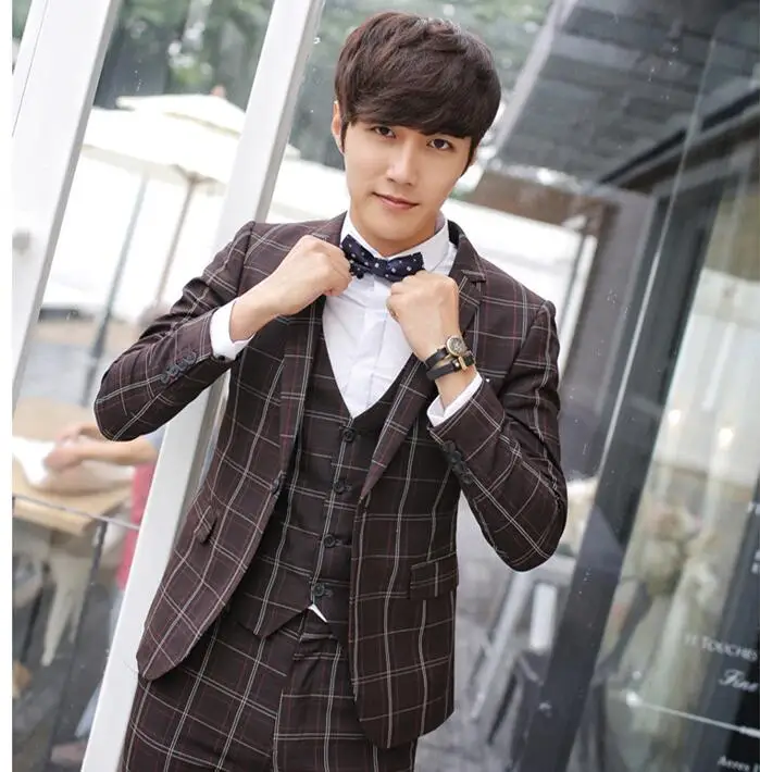 

(Jacket+Pant+Vest) Hot Luxury Men Wedding Suit Male Blazers Slim Fit Suits For Men Costume Business Formal Party Korean Suits