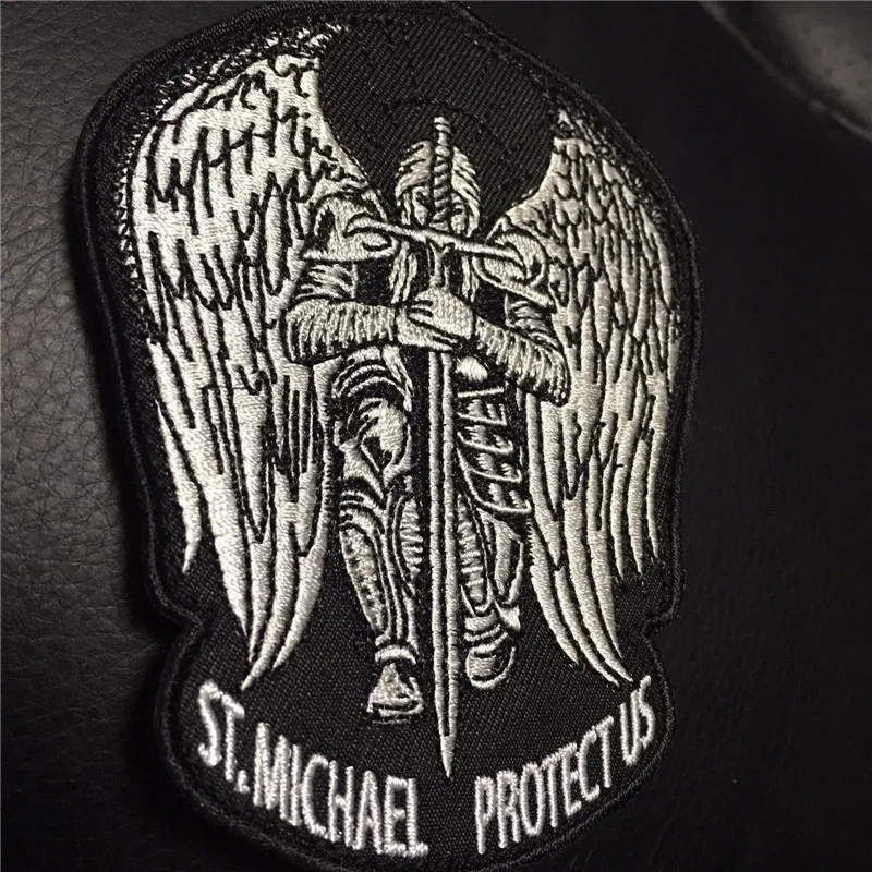 

St Saint Michael Protect Us Embroidered Morale Patch Tactical Military Army Operator Patches with Hook and Loop Fastener Backing