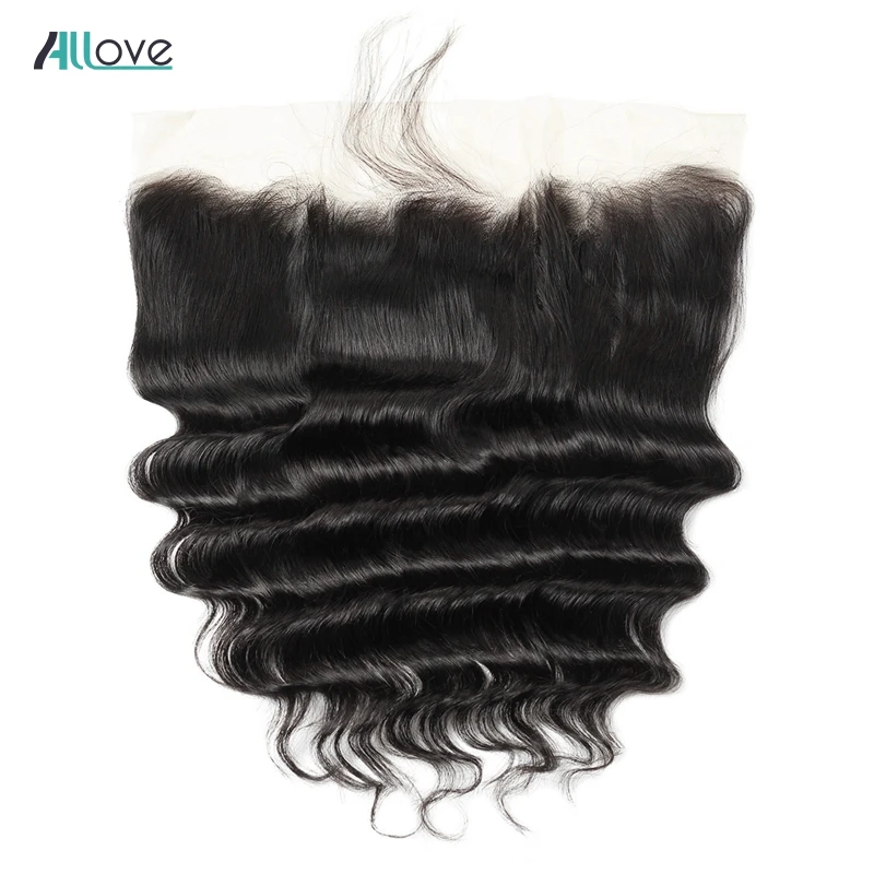 

Allove Peruvian Loose Deep Wave Lace Frontal 13X4 Pre Plucked Ear To Ear Lace Frontal Closure Non Remy Human Hair Closure