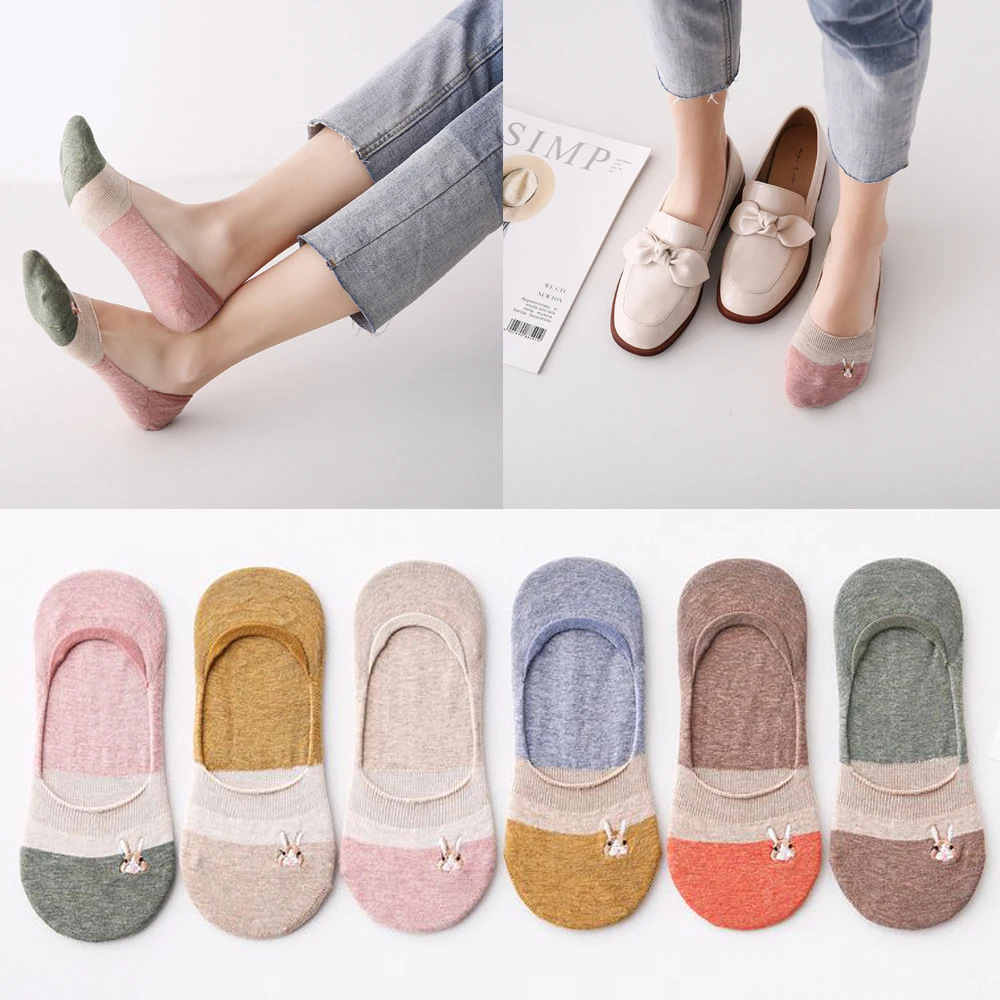 

Women Casual Breathable Ankle Boat Socks Girls Fashion Invisible Non-slip Cotton Socks Short Low Cut Socks