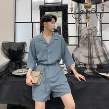 Летние новые корейские стильные модные ретро свободные брюки наборы широкие брюки мужские повседневные свободные комплекты сценические костюмы в стиле хип-хоп