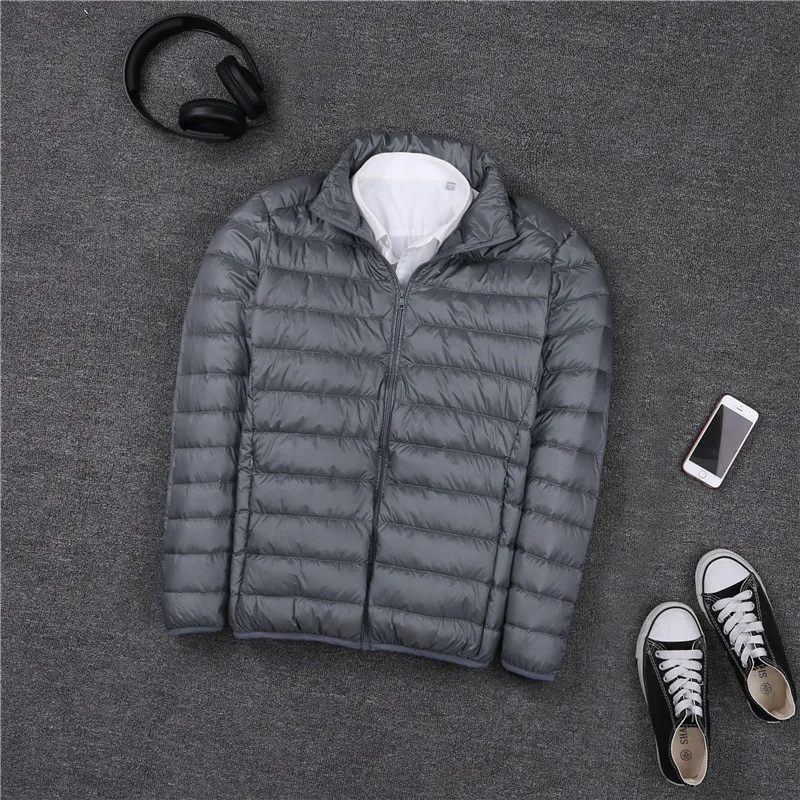 long puffa coat Autumn winter ultra thin lightweight down jacket men stand collar white duck down coat plus size S - 4XL long black puffer jacket