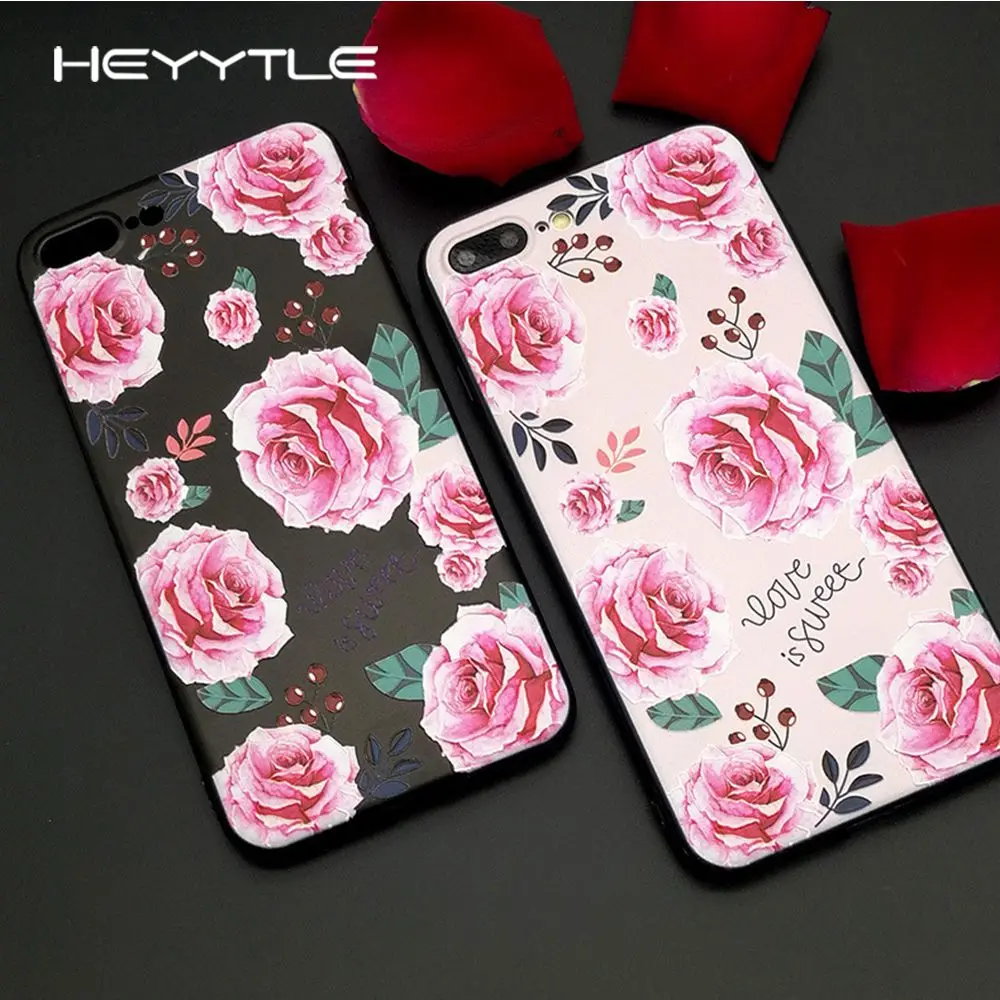 

Heyytle 3D Relief Flower Phone Cover For Apple iPhone X 8 7 6S 6 Plus Case Cute Fashion Soft TPU Back Cover For iPhone 10 Case