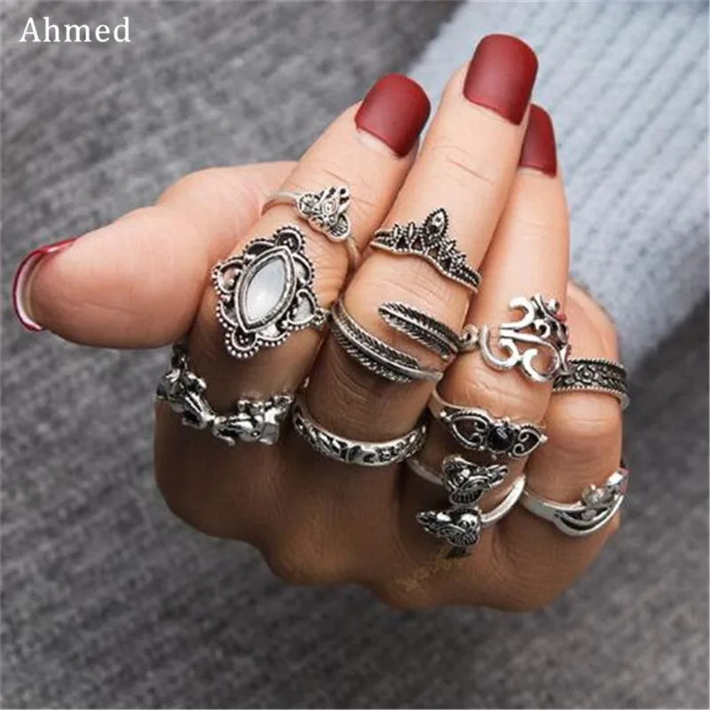 

Ahmed Retro Flower Infinite Knuckle Rings for Women Vintage Geometric Pattern Opal Rings Set Party Bohemian Jewelry 11pcs/Set