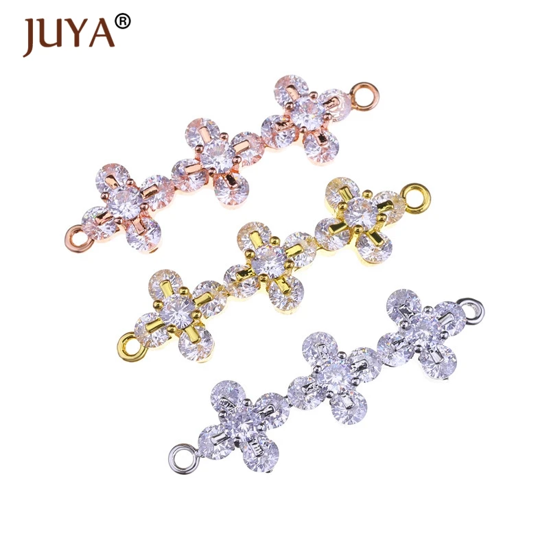 

2018 NEW Jewelry Findings Components Shiny Zircon Flowers Crystal Connectors Charms For Making Bracelets Necklaces DIY Craft