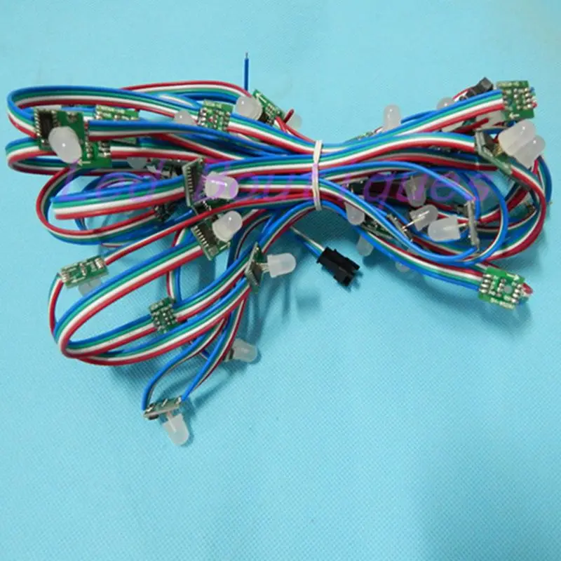 

(50pcs/lots) DC5V 10cm wire length 12mm diameter WS2801 led module full color T1515 non-waterproof square led string lights