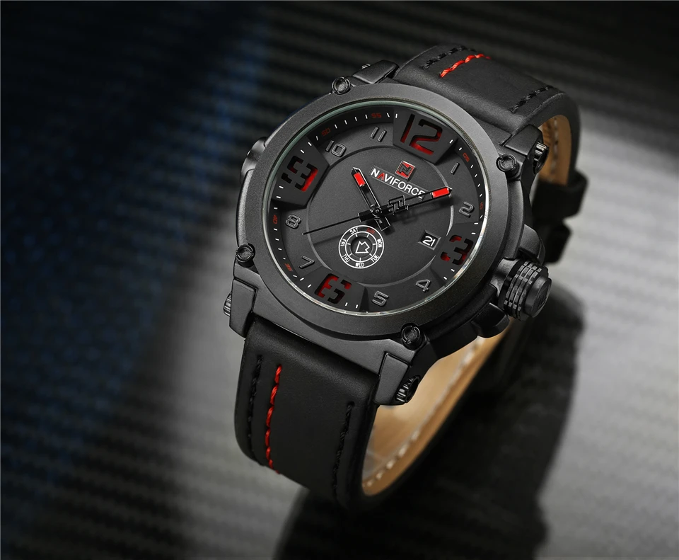 NAVIFORCE Роскошные брендовые военные часы Мужские кварцевые аналоговые 3D часы с кожаным циферблатом мужские спортивные часы армейские часы Relogio Masculino