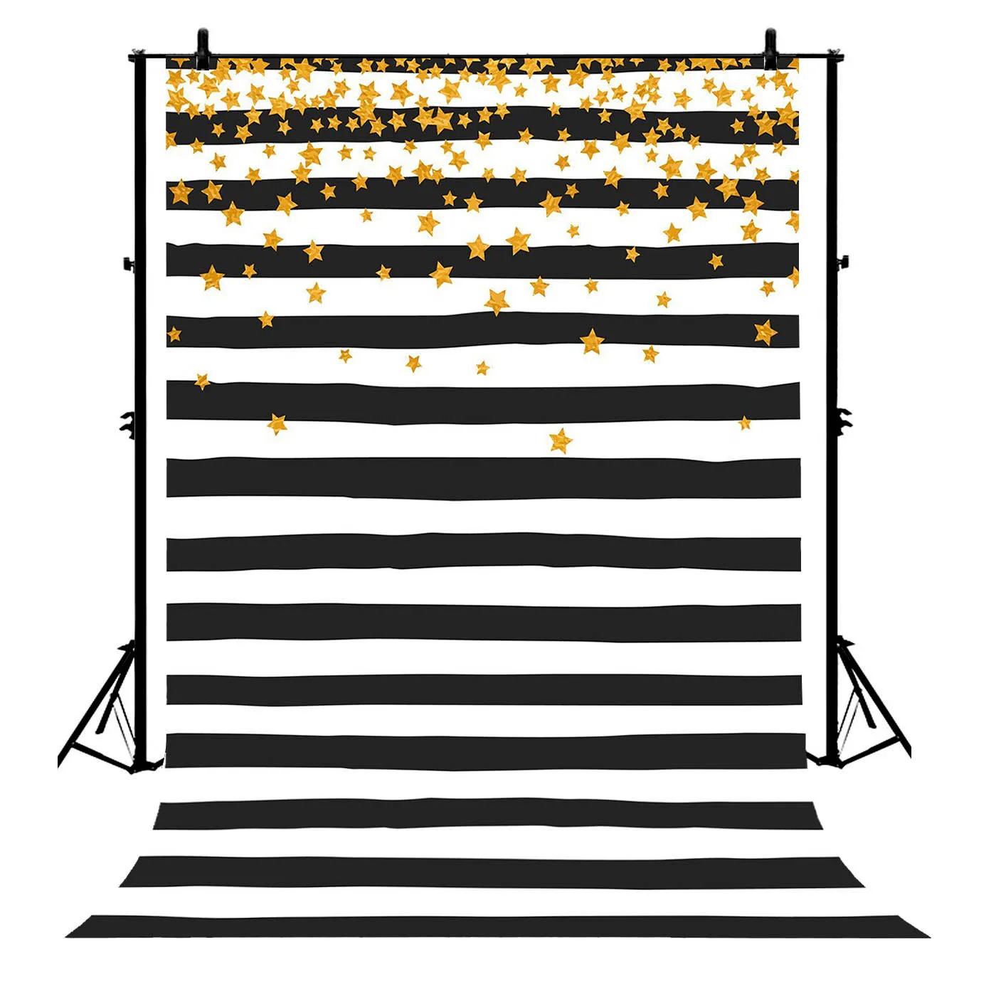 

5x7ft Birthday Party Golden Stars Black White Stripe Polyester Photo Background Portrait Backdrop