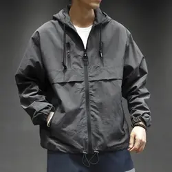 Куртка Для мужчин ветровка Демисезонный японский уличная мода куртка на молнии Для мужчин с капюшоном Повседневная куртка Пальто Верхняя