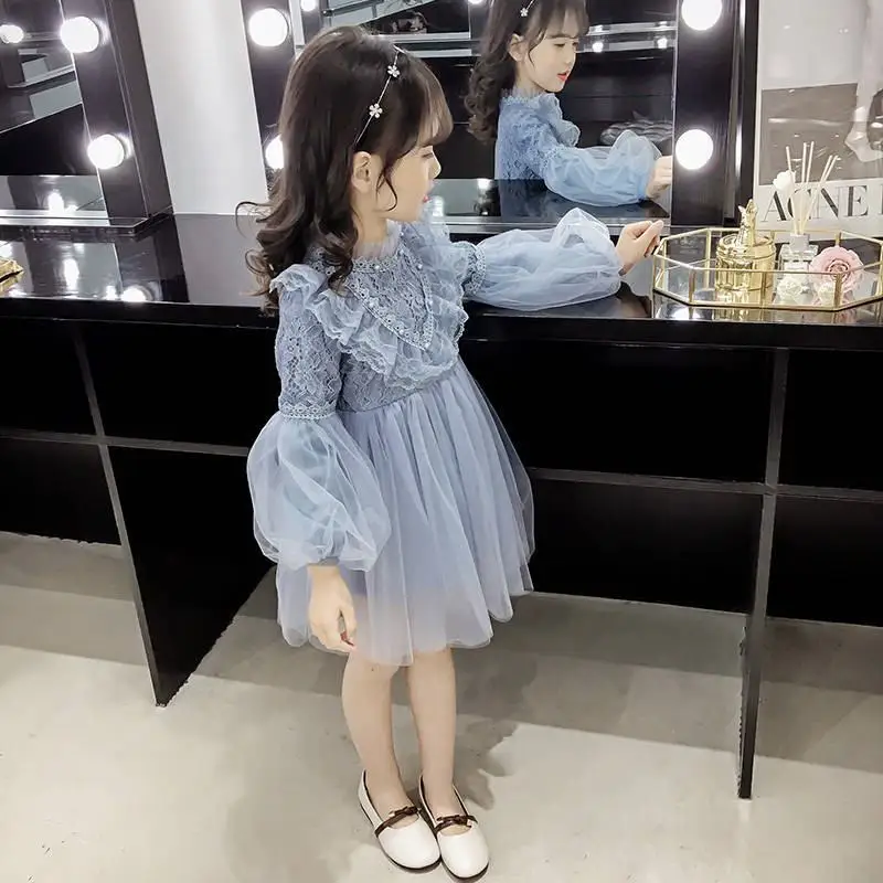 Новинка года; кружевное Сетчатое платье для маленьких девочек; сезон весна-осень Детские платья принцессы с вышивкой для девочек; Одежда для маленьких девочек; Vestidos L269