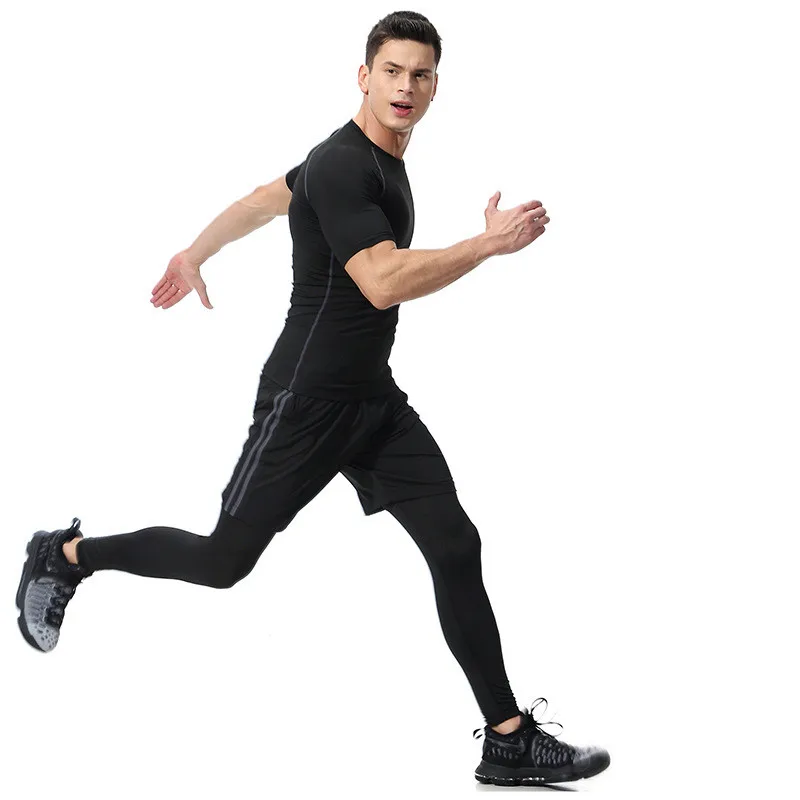 

MMA Rashgard Sleeve Fitness Set Tights Men's Compression Elasticity Quick Dry Breath T-Shirt Tactical Men's T-Shirt Three-piece