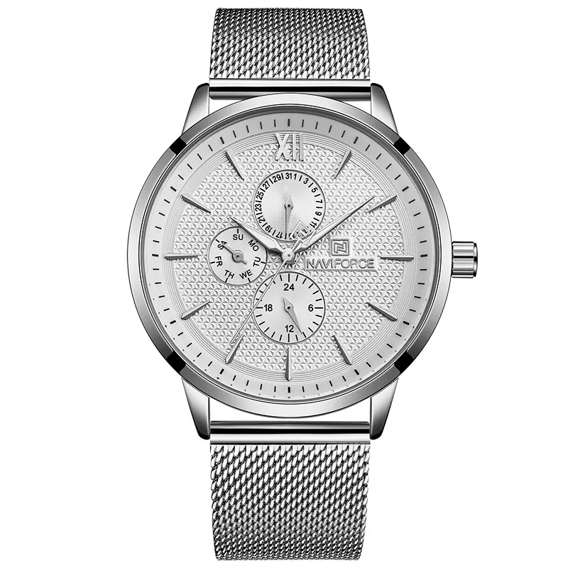 NAVIFORCE Топ бренд класса люкс для мужчин часы Бизнес Кварцевые часы для мужчин из нержавеющей стали сетки часы мужской Дата спортивные наручные часы - Цвет: silver White