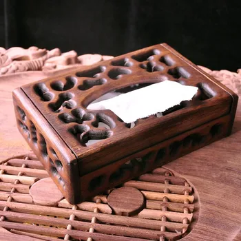 

Slim retro wood Tissue Box import teak hotel restaurant home decoration brown wood pumping Tray high-end storage box Tissue