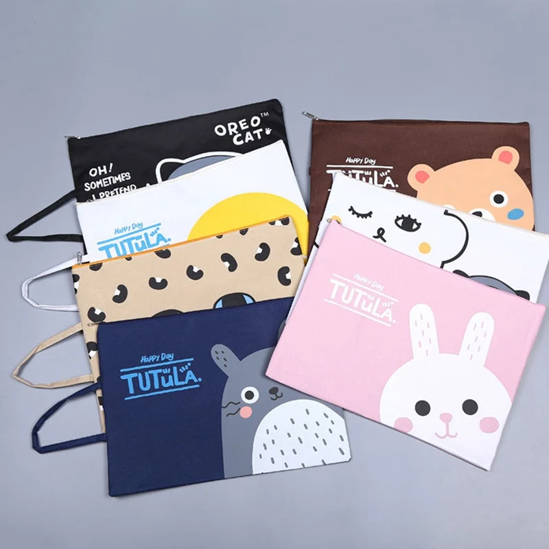 

Cartoon Cute Animals Zipper File Bag Oxford cloth Hand-held Document Bag School Office Home Organizers Paper Storage