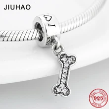 Любовь Собака 925 серебро животное плавающие амулеты в форме костей CZ Шарм для изготовления ювелирных изделий подходит DIY Pandora браслет ожерелье