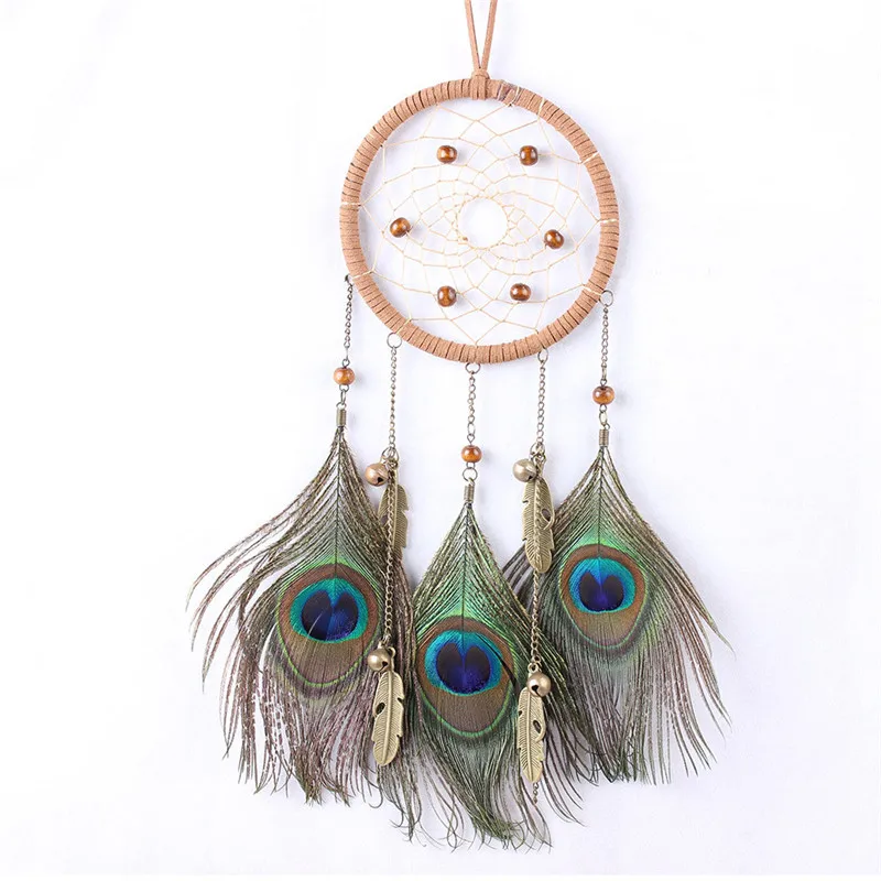 

Handmade ancient bronze peacock hair ornaments handmade dream catcher home furnishing dream net lucky wind chimes backyard decor