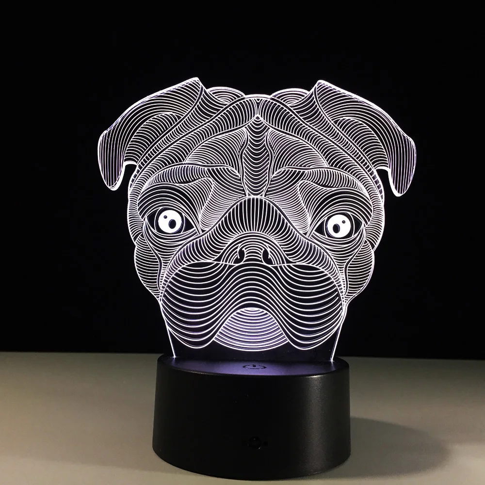 Night Light Acrylic Lamp LED Bulldog Dog Home Deco Lamp Christmas Gift accessory 