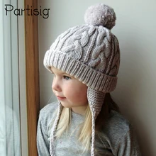 Зимняя детская шляпка, связанная крючком Детская шапка с защитой ушей для девочек, вязаная шерстяная шапка для маленьких мальчиков, теплые детские шапки с помпоном