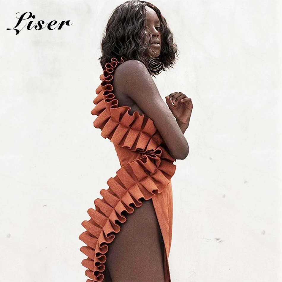 

Liser 2018 New Summer Women Dress O Neck Ruffles Bandage Dress Sexy Bodycon Chic Evening Party Orange Dresses Vestidos Wholesale