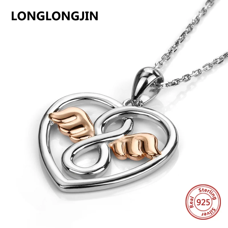 New arrival sterling silver 925 love heart Angel's wing chain pendant