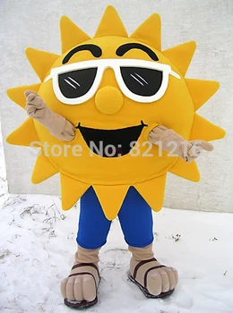 

Summer Beach Sunshine Cool Joyful Sunglasses Sun Mascot Costume Custom Cartoon Character Mascotte Suit Kit Fancy Dress