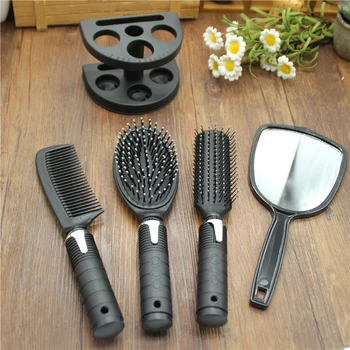

Black 5pcs/set Hair Brush Massage Women Ladies Comb Mirror Set With Holder Set
