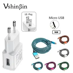 Vshinbin 2-в-1 USB Wall Зарядное устройство + Micro USB кабель для sony Xperia XA C6 C5 E5 z2 Z3 Z4 мини Z5 OPPO R9 R11 R15 ASUS телефона