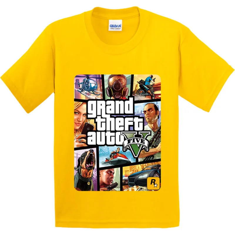 Хлопок Детская футболка с длинными рукавами в стиле уличного боя, GTA 5 модная детская одежда стильная хипстерская футболка для мальчиков и девочек GKT005 - Цвет: Yellow A