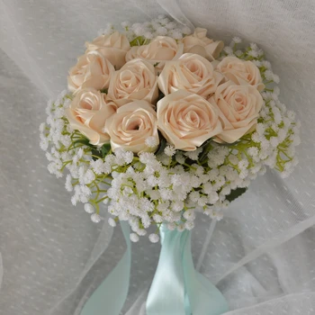 Hand made silk satin Rose Flowers Wedding Bride Bouquet Artificial Bruidsboeket Wedding Bouquet real rose artificial hand made flowers