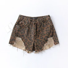 Leopard Джинсовые Шорты Женский Отверстие Высокой Талией Тонкий Пакет Бедра Горячие Брюки Летние