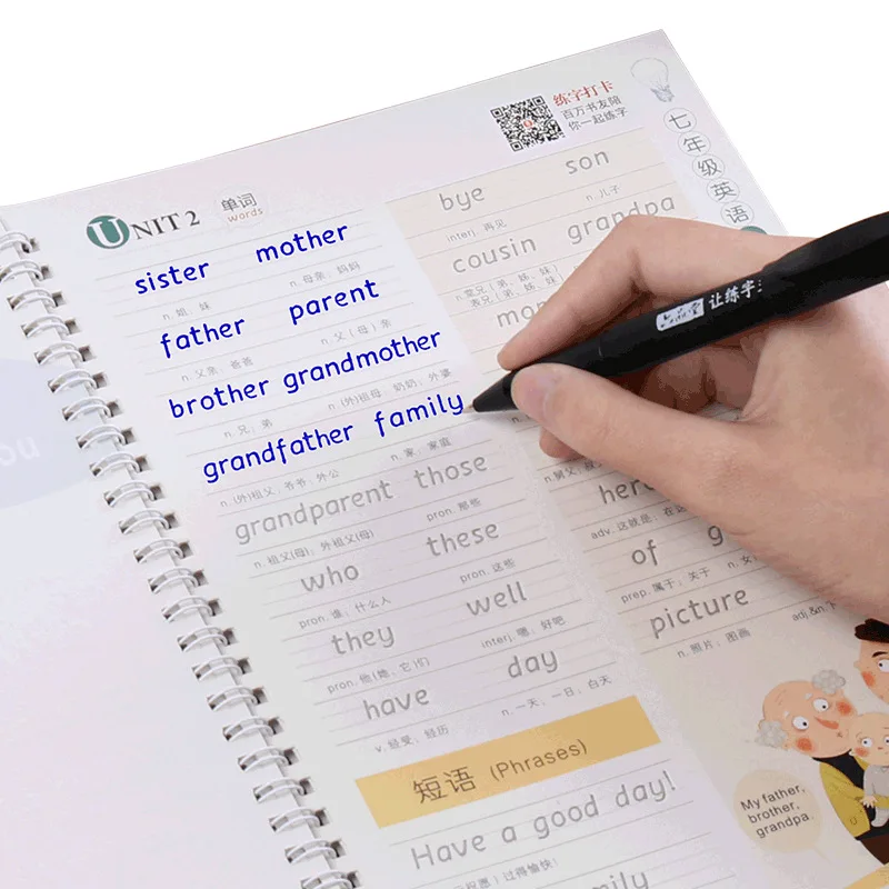 

2pcs/set Reused Hengshui English Auto Dry Repeat Practice CopyBook Liu Pin Tang 3D Groove Calligraphy Kids Child Exercises Book