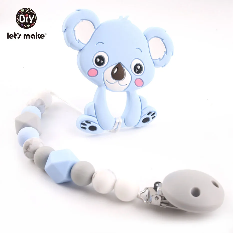 Let's make Pacifier Clip Silicone Chewing Beads BPA Free Koala Baby Shower Gift With Bag Teething Gift For Baby Dummy Clip Chain