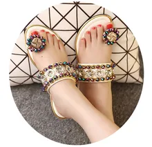 paillette 2016 Summer Flat Sandals Female Summer Women Ladies Sandals Slippers beads Flip-flop Shoes Comfort Rhinestone