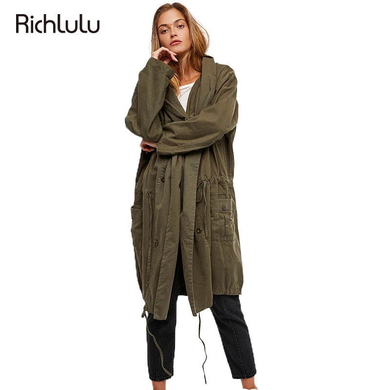 Richlulu Для женщин Армейский зеленый Куртки Винтаж брюки-карго драпированные