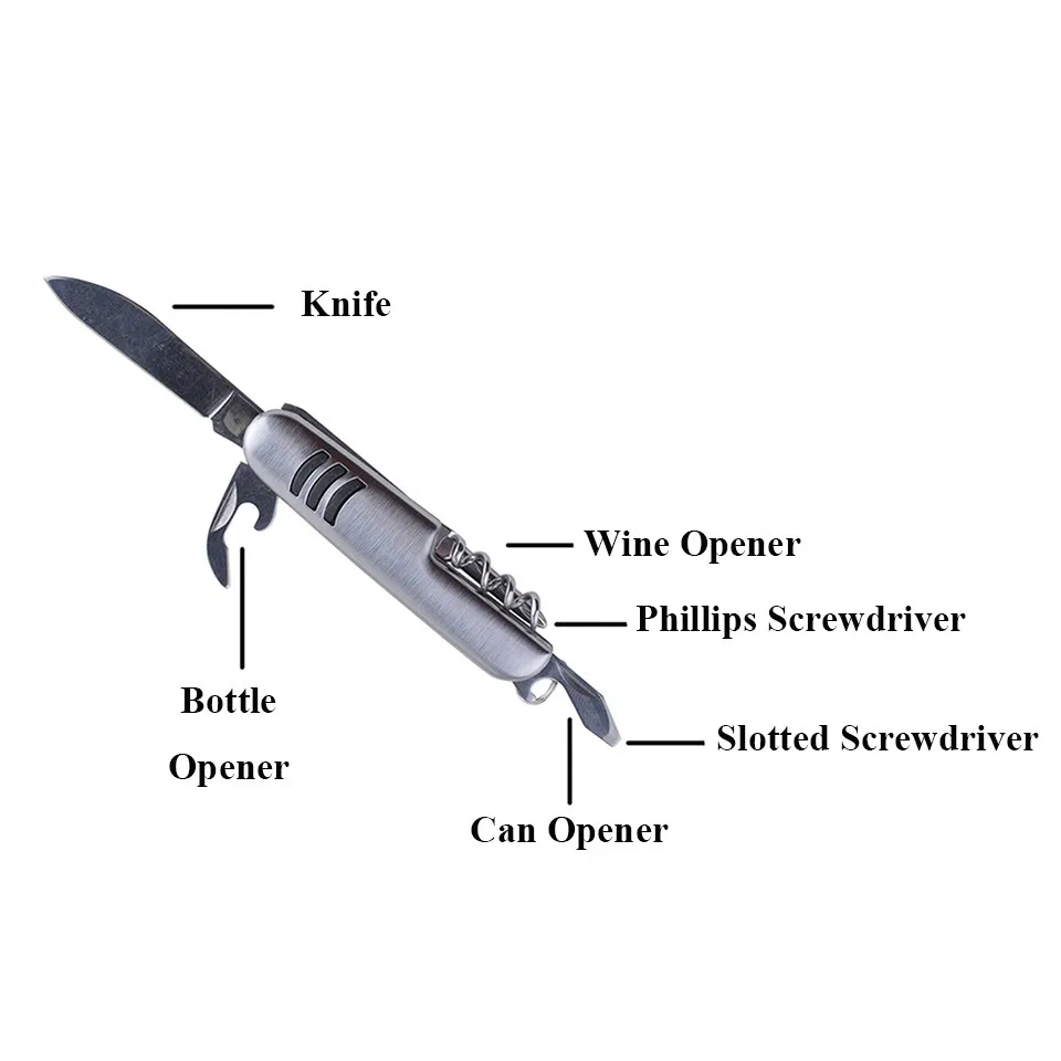 Маленький карманный 6 в 1 многофункциональный брелок для ключей многофункциональный инструмент с ножом шлицевая крестовая отвертка винная Бутылка Консервный нож