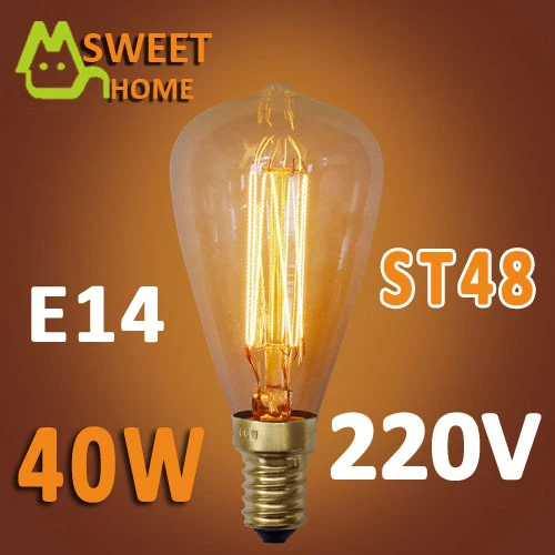 Vintage Edison Bulb ST48 incandescent Light Bulb E14 220V 40W antique bulb for indoor pendant/