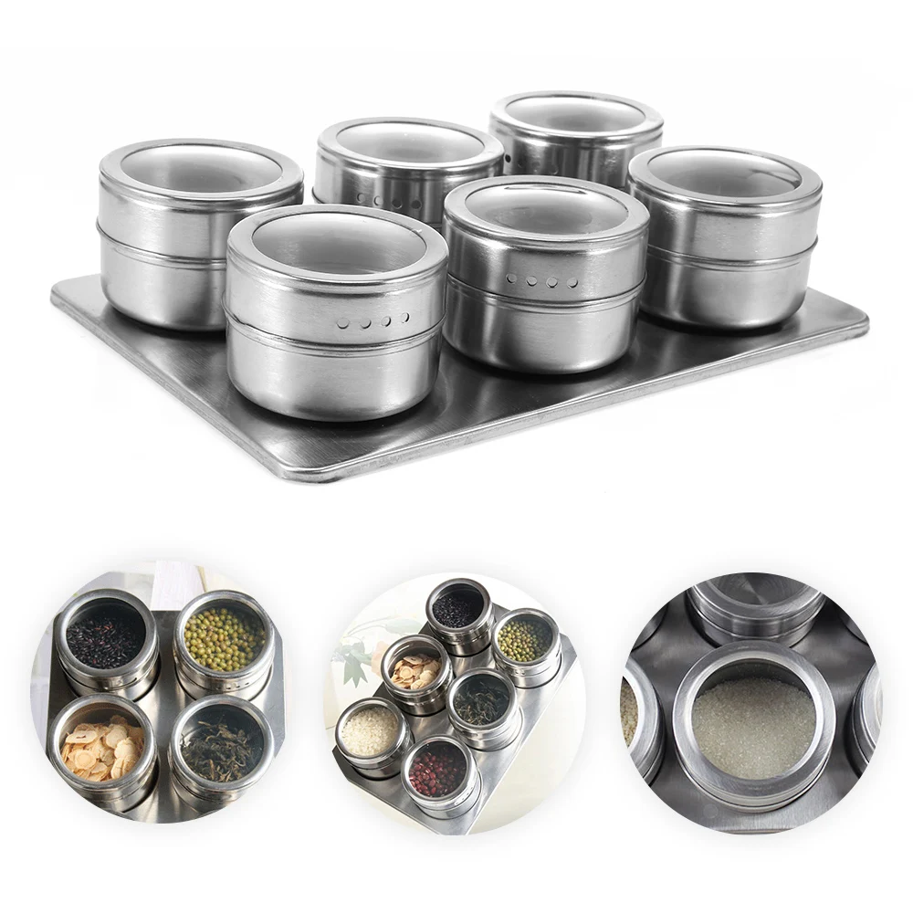 Useful 6PCS Stainless Steel Seasoning Pot Cruet Condiments