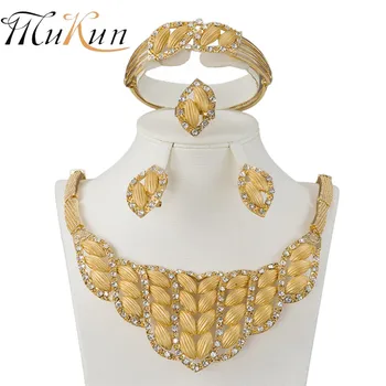 

MUKUN 2018 Bridal jewelry sets for women christmas gifts dress accessories gold color imitation crystal necklace earrings box