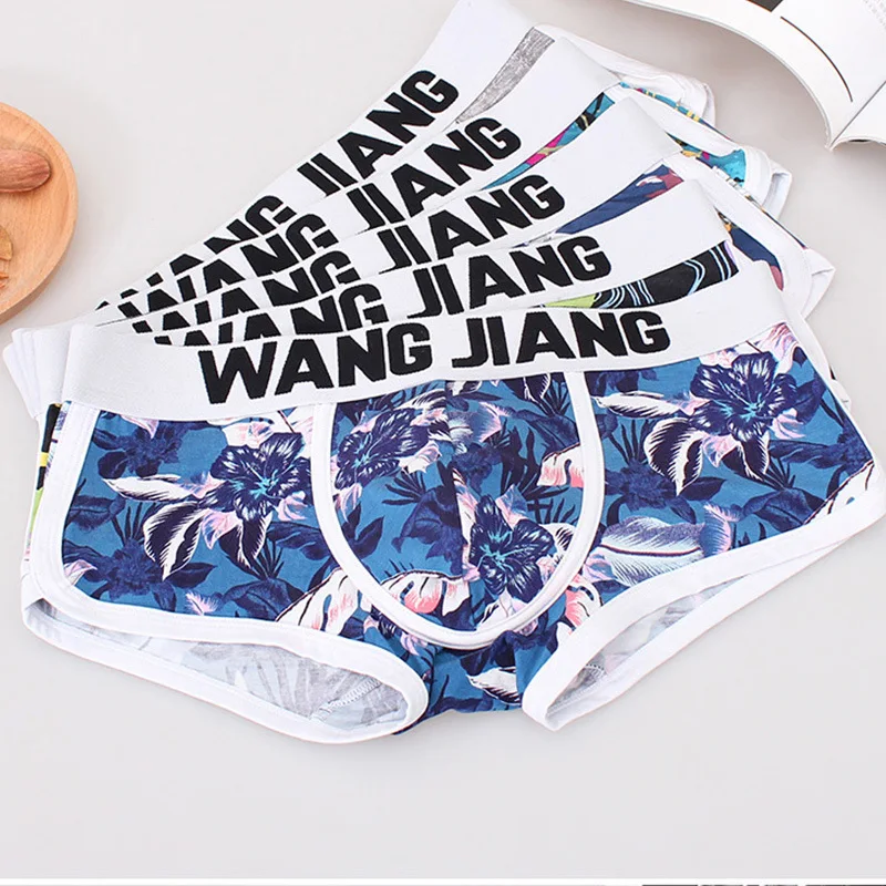 

4pcs/lot WANGJIANG Modal Underwear Boxer Men Printed Sexy U Bulge Mens Underpants Gay Male Cuecas Boxers Shorts Trunks For Man