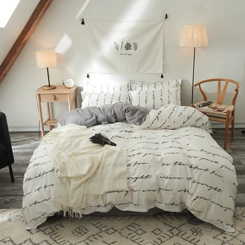 

White gray bedding sets cartoon Modern stripe duvet cover sets twin full queen king size flat sheet pillowcase Adult bedclothes