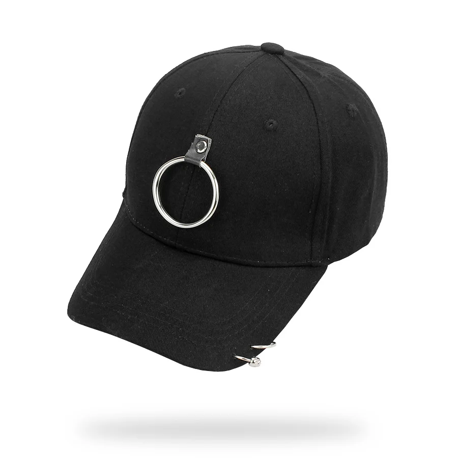 

New adjustable black white cotton strapback baseball cap with metal ring women men unisex sun hat bone gorras hip hop