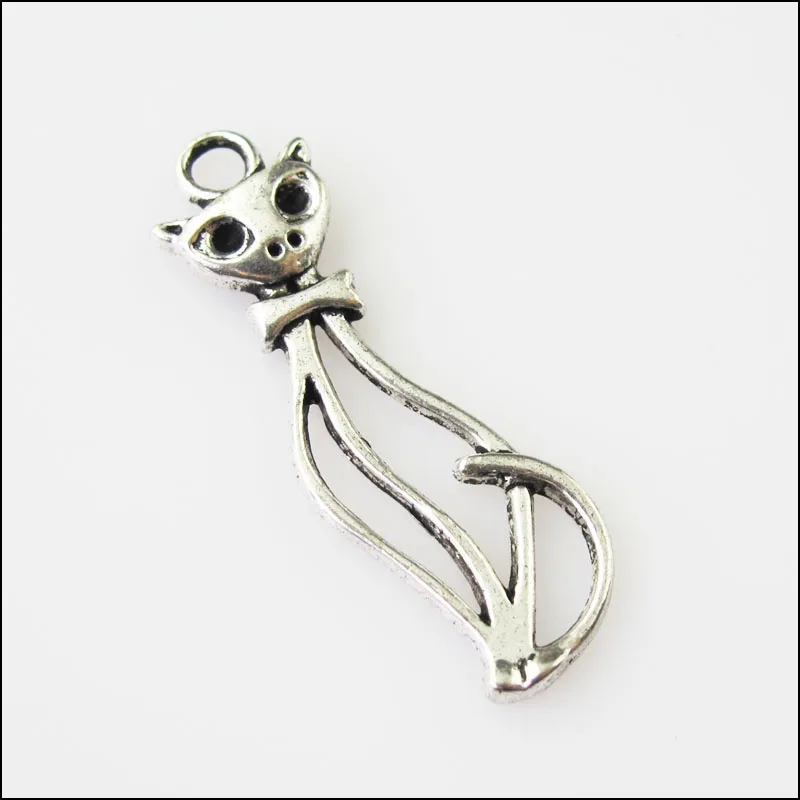 

New 15Pcs Tibetan Silver Tone Lovely Animal Cat Charms Pendants 12x34mm