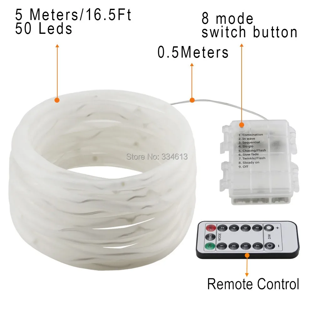 3AA на батарейках 5 м 10 м ПВХ трубка светодиодный гирлянда Рождественские Регулируемая полоска+ 8 режимов с пультом дистанционного управления