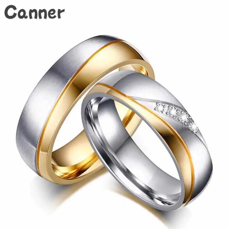 

Canner Stainless Steel Couple Ring Men Simple Classical Gold Silver Color Engagement Wedding Ring Jewelry For Women Top Quality
